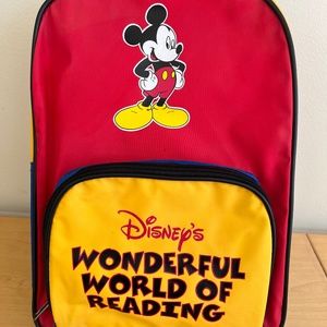 Disney Mickey Mouse Wonderful World Of Reading Vinyl Backpack Red BlueYellow 12"